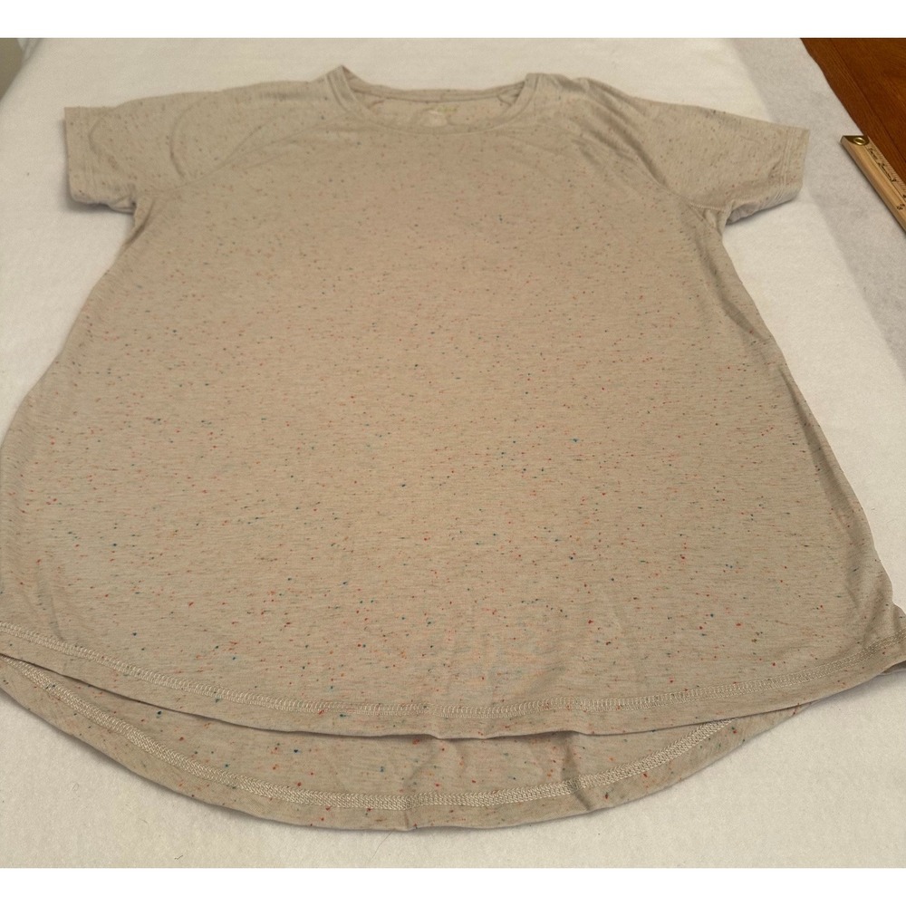 Tek Gear Womens Speckled T Shirt Size L Beige Essential Curved Hem Stretch Sport